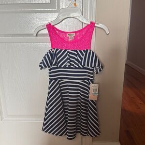 Juicy Couture Pink Lace and Navy Striped Dress